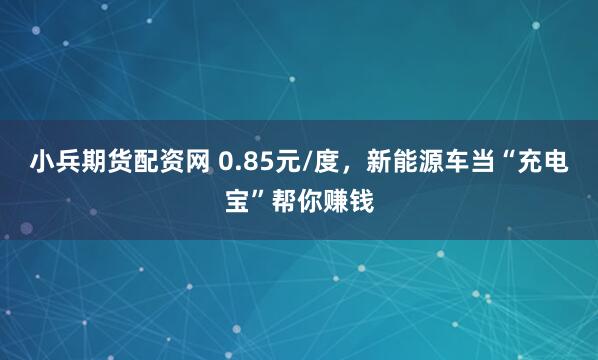 小兵期货配资网 0.85元/度，新能源车当“充电宝”帮你赚钱
